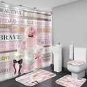 AZHM 4Pcs Shower Curtain Set Pink Fashion Floral Bathroom Decor Inspirational Quotes Bathroom Shower Curtain with Rugs and Accessories Girly Perfume Bathroom Set