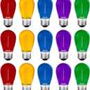 Meconard 15Pack S14 Colored LED String Light Bulbs,1 Watt Plastic Shatterproof Waterproof Outdoor Indoor Replacement Bulbs for Home Decor, E26 Medium Base, Multi-Color: Red/Green/Blue/Orange/Purple