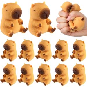 Meooeck 12 Pcs Capybara Stress Relief Toys Stress Balls for Adult Mini Capybara Squeeze Fun Fidget Toys Animal Balls Cute for Birthday Party Office Christmas Stocking Stuffer Gift ADHD Autism Anxiety (Brown)