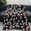 Cozy Football Throw Blanket, Lightweight Soft Sports Bedding for Adults Warm Plush Reversible Rugby Game Blanket Great Holiday Throw Blanket for Bed Sofa, Black Brown, 51x63 inches