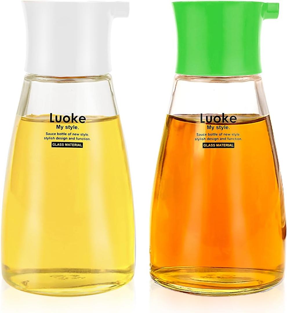 2Pcs Oil Vinegar Dispenser Set Glass Oil and Vinegar Dispenser Clear Oil Dispensing Bottles Seasoning Bottle for Kitchen Cooking Barbecue Supply (White&Green) (Color 4)