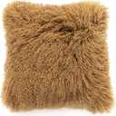 Mongolian Lamb Fur Throw Pillow Cover Real Fur Sheepskin Throw Square Cushion Fluffy Curly Wool Soft for Living Rooms Khaki 20X20in