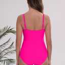 Itzel Women's Ruched Twist Front One Piece Swimsuit Tummy Control Push Up Vintage Retro Bathing Suits (Pink)