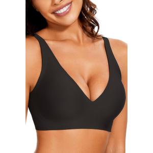 Deep V Bras for Women No Underwire Adjustable Straps Comfort Wireless Bralettes Seamless Plunge Everyday Push Up Bra (Large, Black)