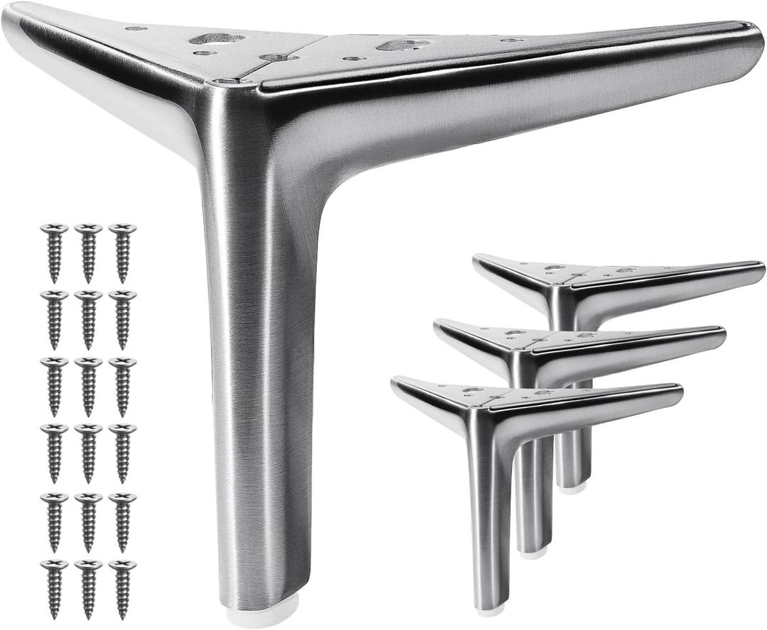 VEHCIL 6-inch Furniture Legs, Legs for Furniture Set of 4, Modern Furniture Feet for Cabinet Sofa Couch Table Chair Bed Dresser Wardrobe Risers DIY Replacement-Brushed Satin Nickel