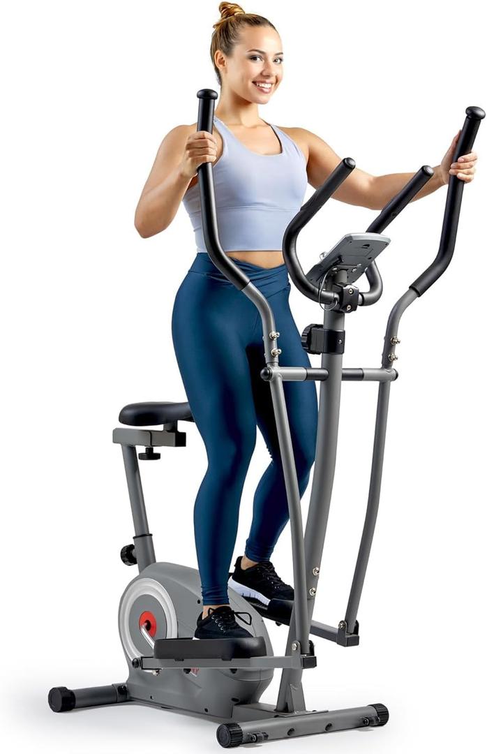 Sunny Health & Fitness Essential Magnetic Resistance 2-in-1 Cross Trainer Elliptical Bike, with Digital Performance Monitor, Optional Bluetooth with Exclusive SunnyFit App - SF-E322004