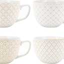 DOWAN 24oz Coffee Mug Set of 4, Large Soup Mugs, Vintage Embossed Mugs with Handle for Enjoying Coffee, Soup, Ramen, and Cereal at Home or in the Office