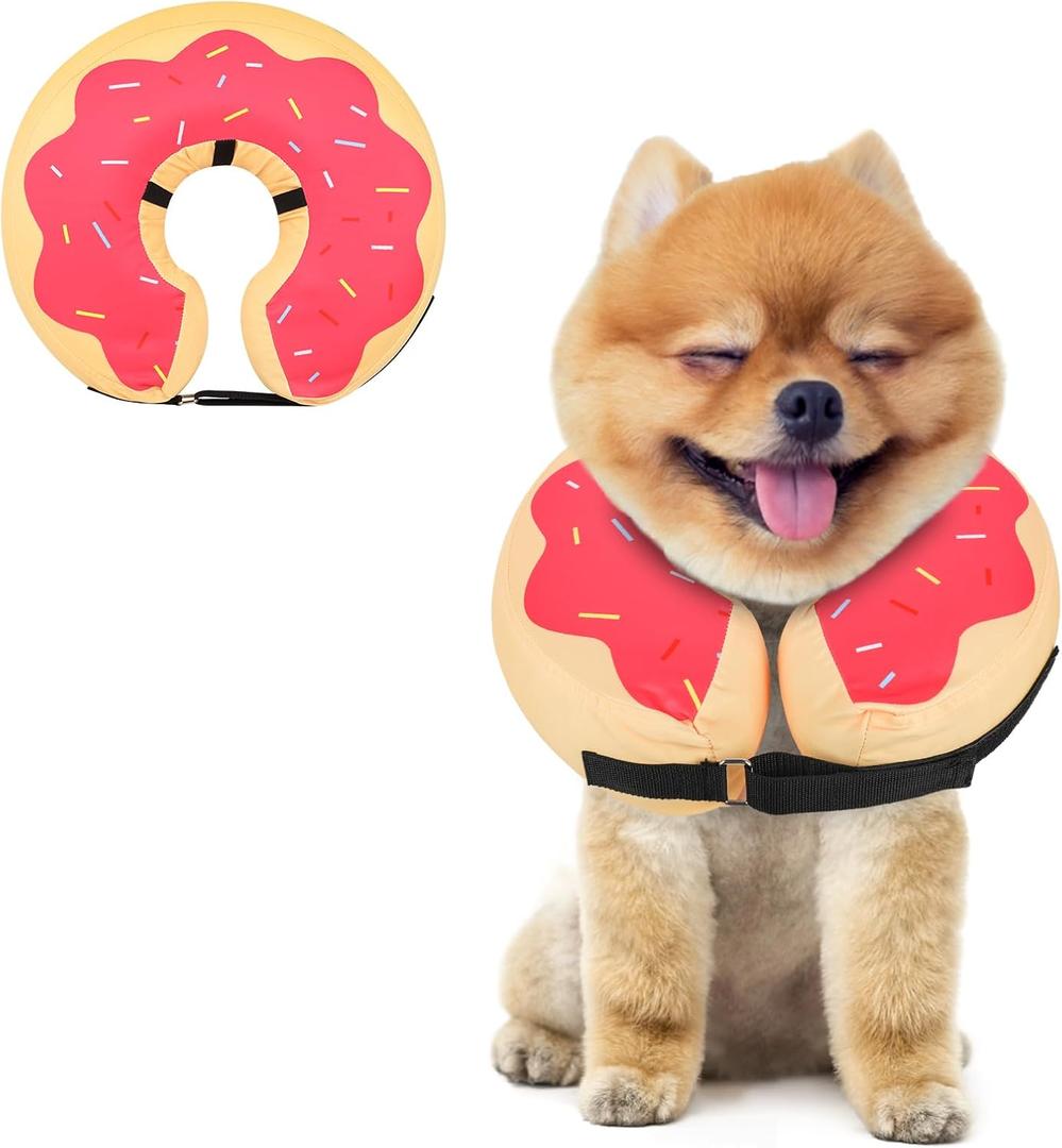 MIDOG Soft Inflatable Dog Cone, Donut E-Collar Alternative for After Surgery, Prevents Licking, Allowing Normal Eating & Vision, Comfortable Recovery Collar for Small Medium Large Dogs & Cats, Pink-Small