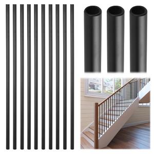 Iron Stair Balusters 5/8" Round 44" Long - 30-Pack Hollow Wrought Iron Plain Spindles for Classic Indoor StaircasesSatin Black