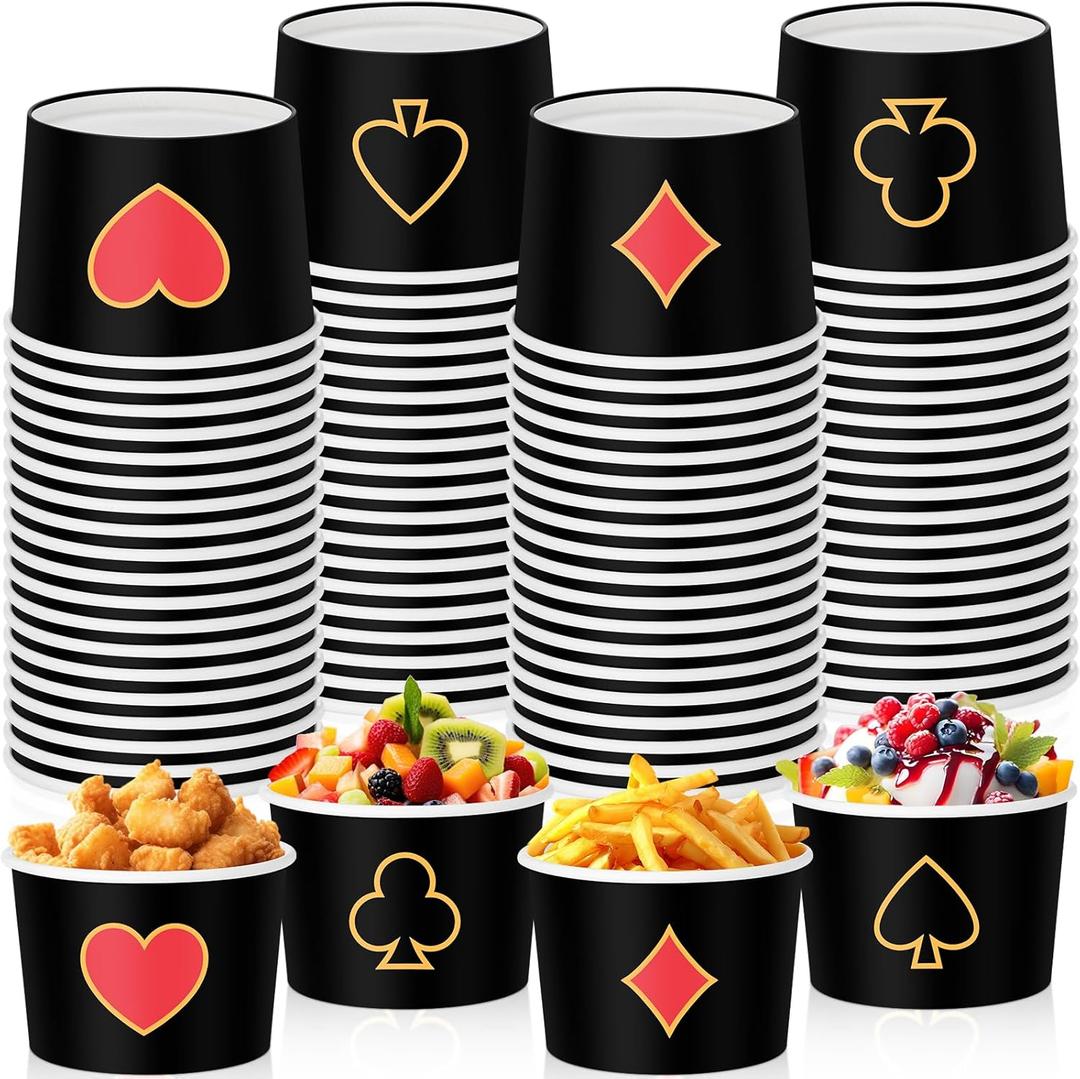 Pickmesh 80 Pcs Casino Paper Ice Cream Cups 9 oz Poker Las Vegas Disposable Dessert Bowls Snack Soup Paper Cups Poker Night Birthday Party Supplies for Hot or Cold Food