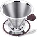 Pour Over Coffee Filter Dripper, Reusable Stainless Steel Metal Drip Coffee Maker Cone, Paperless Permanent Coffee Strainer, Coffee Mesh Filters for 1-4 Cup with Cleaning Brush