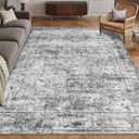 Washable Area Rug 5' x 7' Vintage Traditional Persian Mat - Foldable Distressed Non-Slip Machine Washable Carpet for Living Room Bedroom Kitchen Home Decor - Graphite and Mist