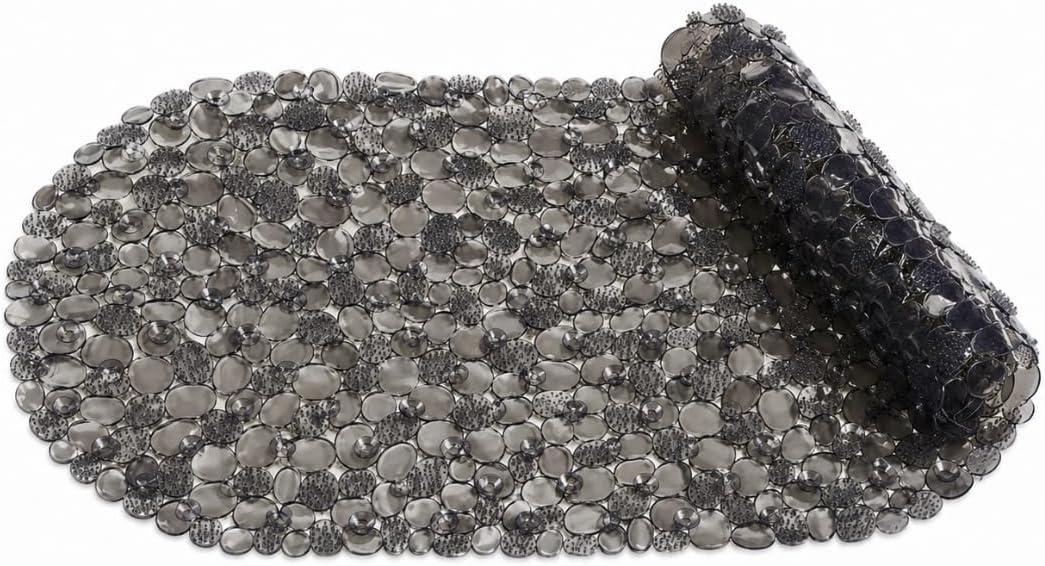 Bath Bliss Non-Slip Pebble Bathtub Mat 18x36 Oval Smoke Color | Suction Cup Shower Mat with Drain Holes | Machine Washable Anti-Slip Tub Mat