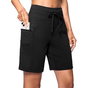 Women\'s 7\" Athletic Hiking Long Shorts with Side Pockets High Waisted Stretchy Bermuda Shorts for Women Workout Casual, Large