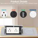 Table Pop Up Outlet Automatic Pop Up Strip Center Countertop Recessed Power Strip with 15W Wireless Charger + USB A + USB C + 2AC 5.9Ft Cord for Conference Desk Office Kitchen (Silver-Wireless)