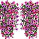 4 Pcs Artificial Fake Hanging Flowers Plants for Outdoor Decoration, Faux Daisy with Eucalyptus Leaves Fade Resistant Long Trailing Vines for Front Door Porch Balcony Patio (Light Purple Pink)