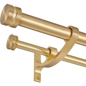 Double Drapery Curtain Rods, 72-144” Telescoping Curtain Rod with 1inch large rod and 5/8inch small rod, Modern Round Style Finials, Warm Gold