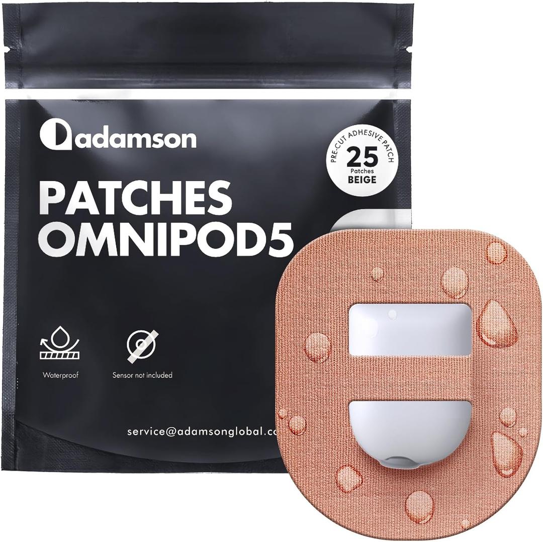 Adamson Omnipod 5 Overpatches 25 Waterproof Omnipod 5 Adhesive Patches, Sweatproof & Skin-Friendly, No Glue on Center, Easy to Apply & Remove, Secure Hold for Active Lifestyles Beige