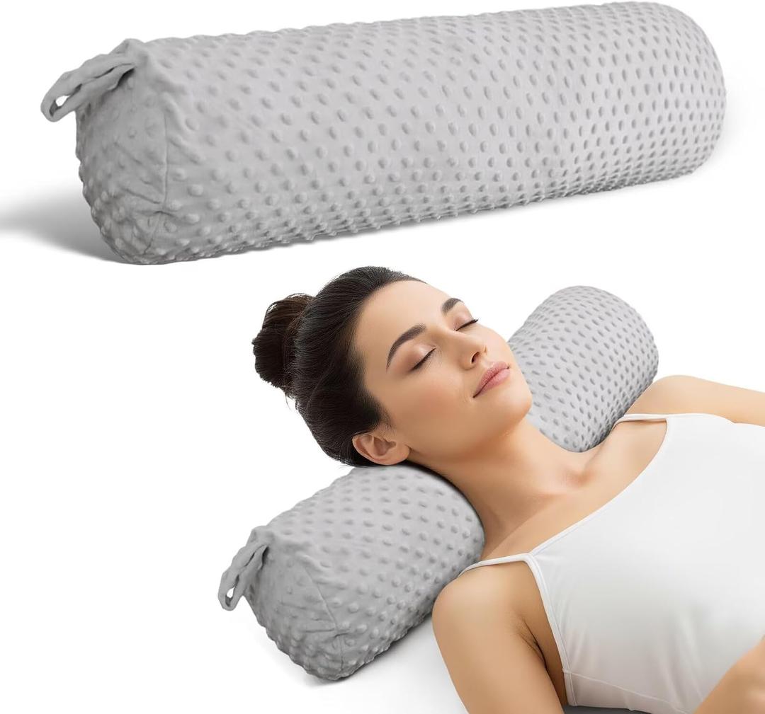 Roll Neck Pillow for Sleeping with Removable Cover Memory 24 x 5.9 Inch Cervical Round Pillow Long Cylinder Bolster Body Pillows for Neck Back Leg Lumbar Support Light Grey