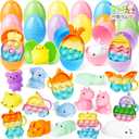 24 Pack Prefilled Easter Eggs with Toys Inside, Filled with Assorted Squishy Toys & Pop Keychains, Surprise Plastic Eggs for Easter Hunt, Kids Basket Stuffers, Easter Party Favors Bulk for Boys Girls