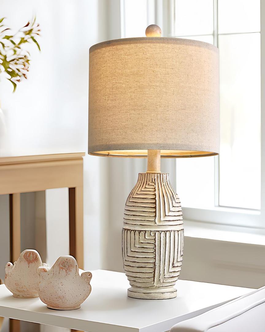 20.25" Farmhouse Single Resin Lamp for Bedroom Living Room Retro Rustic Vintage Small Boho Lamps Bedside Nightstand Light Home Office Desk Deco (White) (Beige)