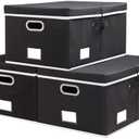 PRANDOM Storage Boxes with Lids [3-Pack] Fabric Collapsible Storage Bins Organizer Containers Baskets Cube with Cover for Home Bedroom Closet Office Nursery Black（23.4X15.9X11.5