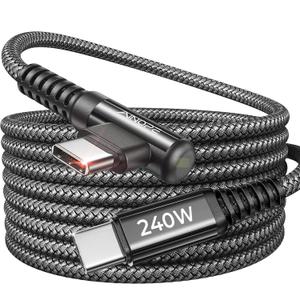 AINOPE 240W USB C to USB C Cable Fast Charging 15FT,Right Angle Fast Type C Charging Cable Fits iPhone 16 Pro Max Plus,iPhone 15,MacBook Air/Pro,iPad Pro,Samsung,Pixel,All Devices, Black, 1 Pack