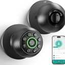 Fingerprint Door Lock - Smart Door Knob, Biometric Door Lock with Keypad Passcode Door Handle for Bedroom Home Office (Black)