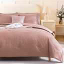 Geniospin Full Size Comforter Set - 7 Pieces Dusty Pink Bedding Set, Botanical Textured Comforter Bed Set, All Season Lightweight Bed in a Bag with Comforter, Sheets, Pillowcases & Shams (Full (80"x90"))