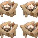Sziqiqi Handmade Wooden Tea Light Candle Holder with Glass Cup Rustic Country Coastal Style for Farmhouse Home Decoration Home Altar Decoration Holoday Wedding Decoration Pack of 4