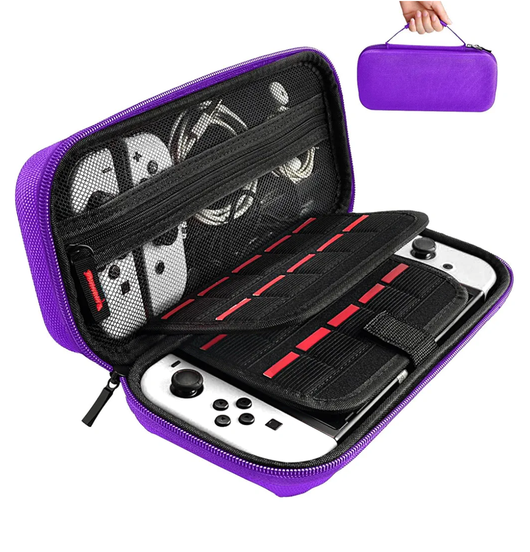daydayup Switch Carrying Case Compatible with Nintendo Switch/Switch OLED, with 20 Games Cartridges Protective Hard Shell Travel Carrying Case Pouch for Console & Accessories, Purple