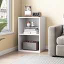 Basic Open Shelf Bookcase - 2-Tier Small Tiny Wooden Cube Storage Shelves Split Bookshelf, White