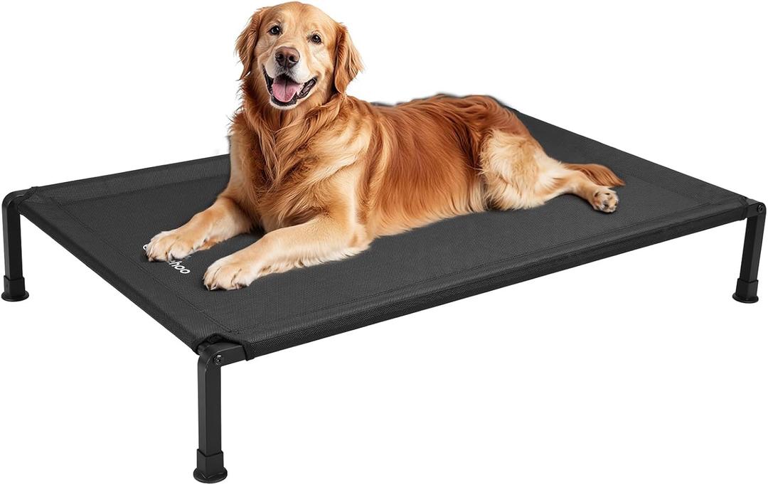 Veehoo Heavy Duty Elevated Dog Bed - Raised Dog Cot with Breathable Teslin Mesh, Non-Slip Silicon Feet, Cooling, Ideal for Indoor/Outdoor Use, 41" x 27", Black, CWC2432 (41.0"L x 27.0"W x 8.0"Th)