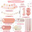 18th Birthday Decorations For Her, Rose Gold Happy Birthday Party Decorations With Number 18 Balloons Gold Confetti Helium Balloons Flag Banner Fringe Curtain Cake Topper For Girl Woman Party Decor