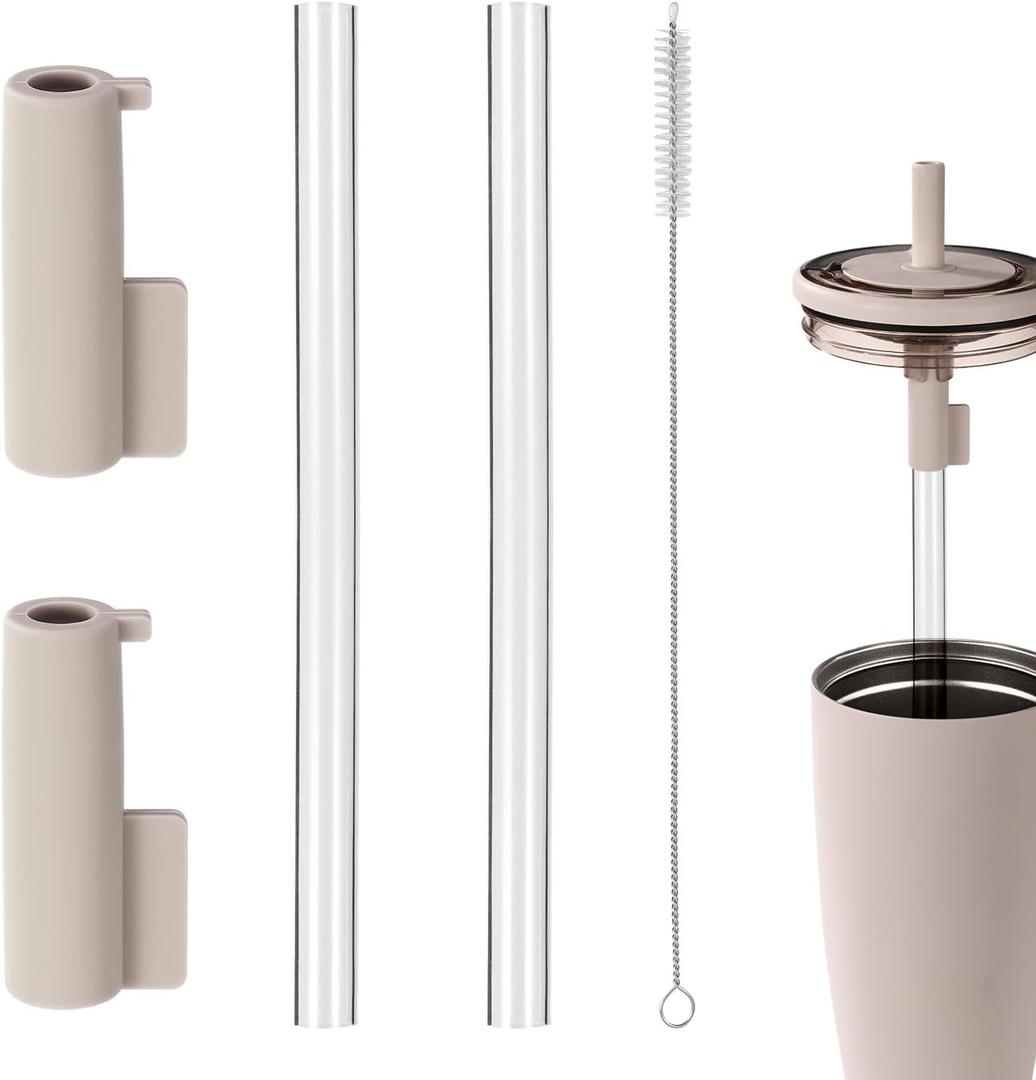 Straw Accessories Set for Era 40oz Tumbler, Including 2 Replacement Straws 2 Silicone Sleeves & 1 Cleaning Brush BPA-Free Tumbler Parts (Sand)