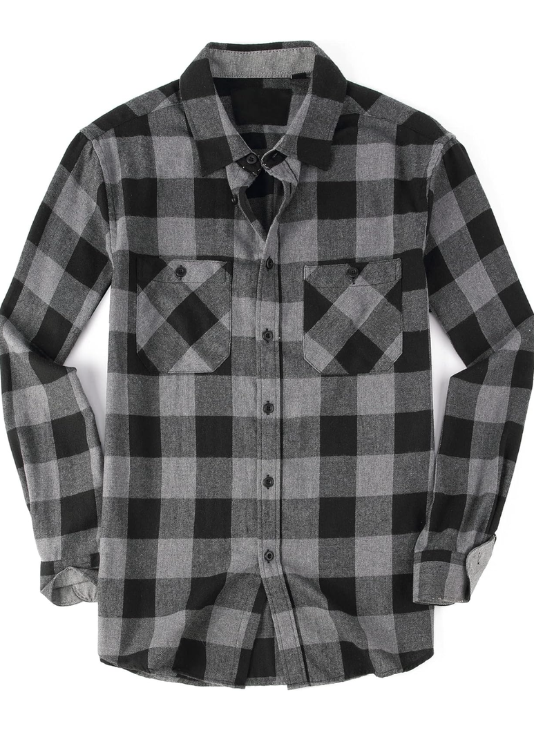 Mens Shirt Regular Fit Long Sleeve,Casual Button Down Plaid Flannel Shirt for Men, Grey, Size 3XL
