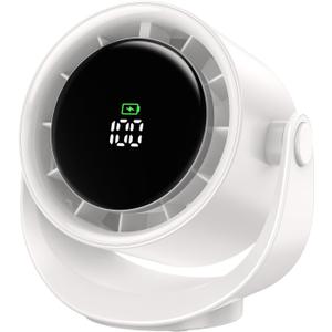 MORECORE Desk Fans for Bedroom, Strong Airflow Turbo Quiet Small USB Fan, 17hrs Running, 360 Rotate & 5 Speeds, 4000mAh Battery Operated Portable Fan with LED Display for Home Office Desktop-White