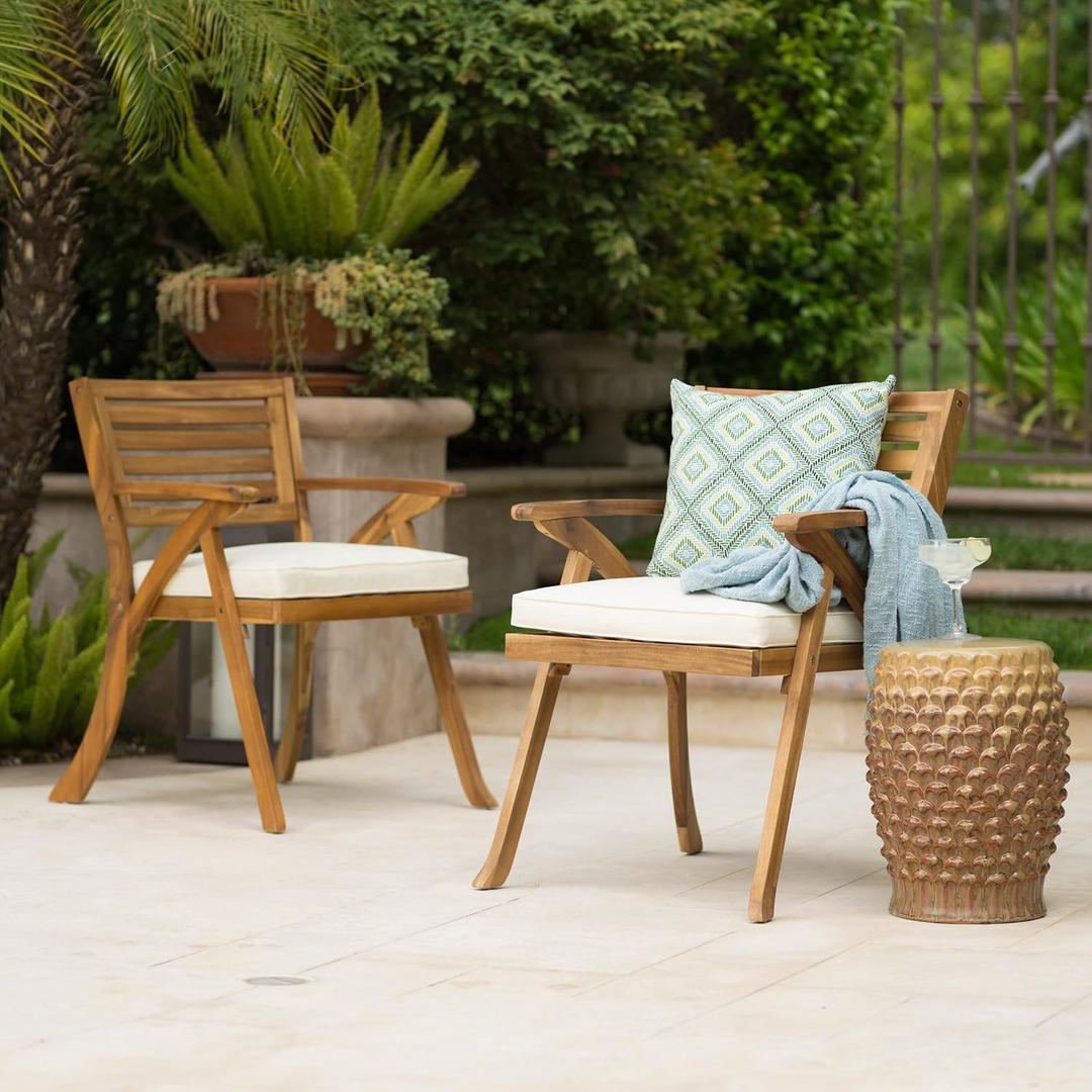 Outdoor Wood Dining Chairs Set of 2 with Cushion Patio Dining Room Chair for Kitchen Front Porch Farmhouse, 400lbs Capacity