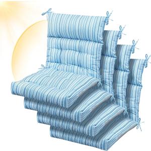 Sintuff 4 Pcs 44 x 21 x 4 Patio Chair Cushions Outdoor Chair Cushion Seat/Back Tufted Pillow with Ties Water Resistant Replacement Indoor Patio Furniture Outdoor Furniture (Stripe,Blue Stripes)