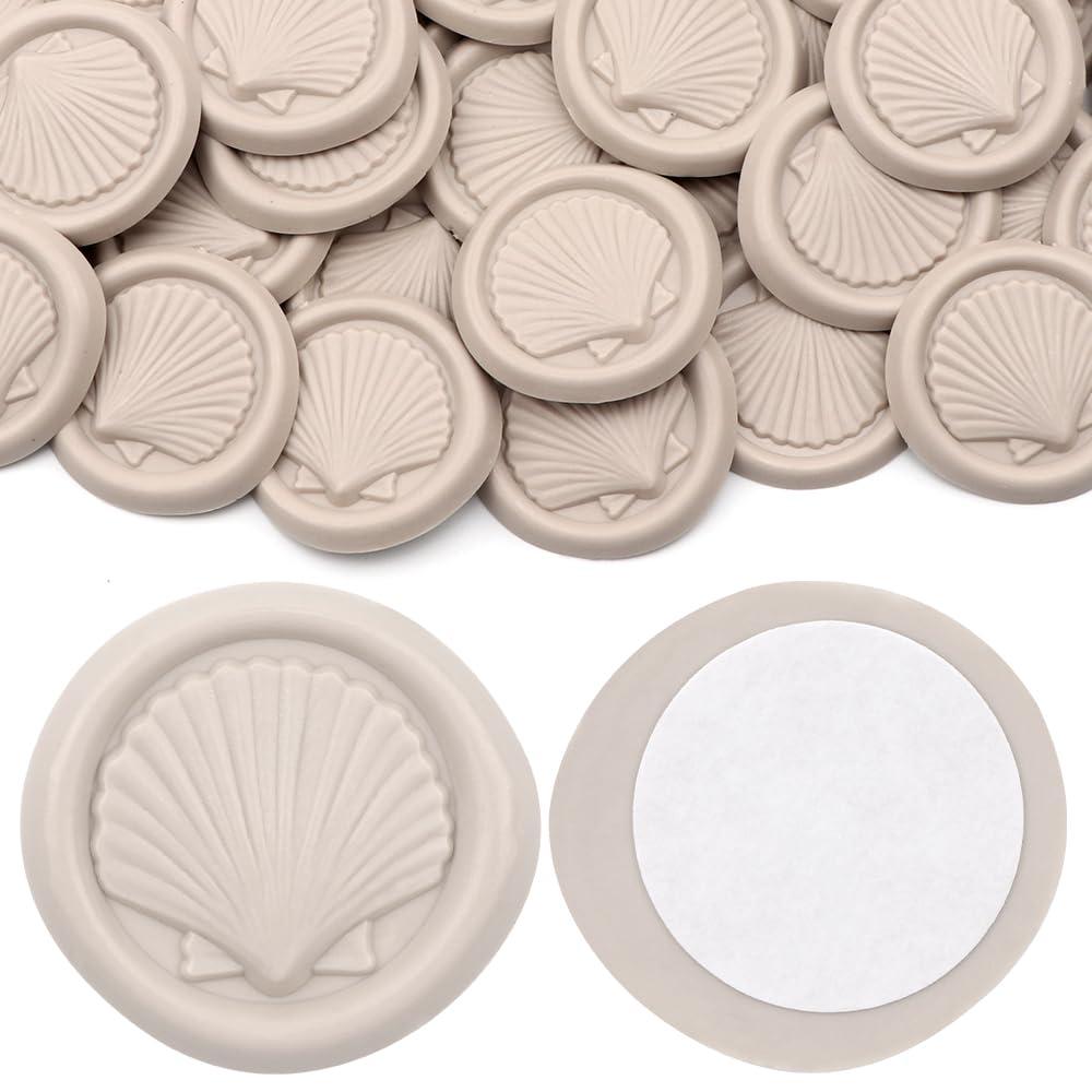 25pcs Wax Seal Stickers,Beige Embossed Shell Pattern Self Adhesive Wax Stickers,Great for Gift Wrapping,Wedding Invitation,Greeting Card,Christmas Decor