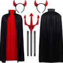 Halloween Devil Costume Set Vampire Cape Reversible CloakHorns Headband Red Shiny Halloween Headband