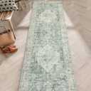 LIVEBOX Washable 2.5x8 Runner Rugs for Entryway Bathroom, Boho Kitchen Floor Mats Long Rug Runners for Hallways Non Slip, Farmhouse Low-Pile Carpet Runners for Laundry Room, Sage Green