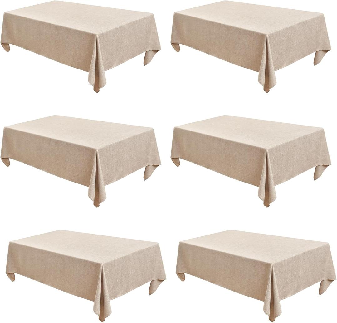 Fitable Faux Linen Tablecloths Rectangle 60 x 120 Inch - 6 Pack Neutral Table Clothes for 8 Foot Tables, Beige Faux Burlap Kitchen Table Covers for Dining, Party, Farmhouse, Banquet, Buffet