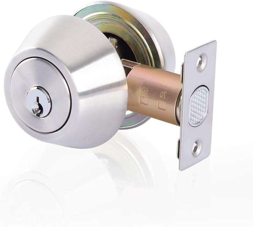 Double keyed Deadbolt Lock - Keyed on Both Sides, 2-Way Adjustable Cylinder Deadbolt (Privacy/Passage), Satin Stainless Steel (Silver, Single Cylinder) (Silver, Double Side)