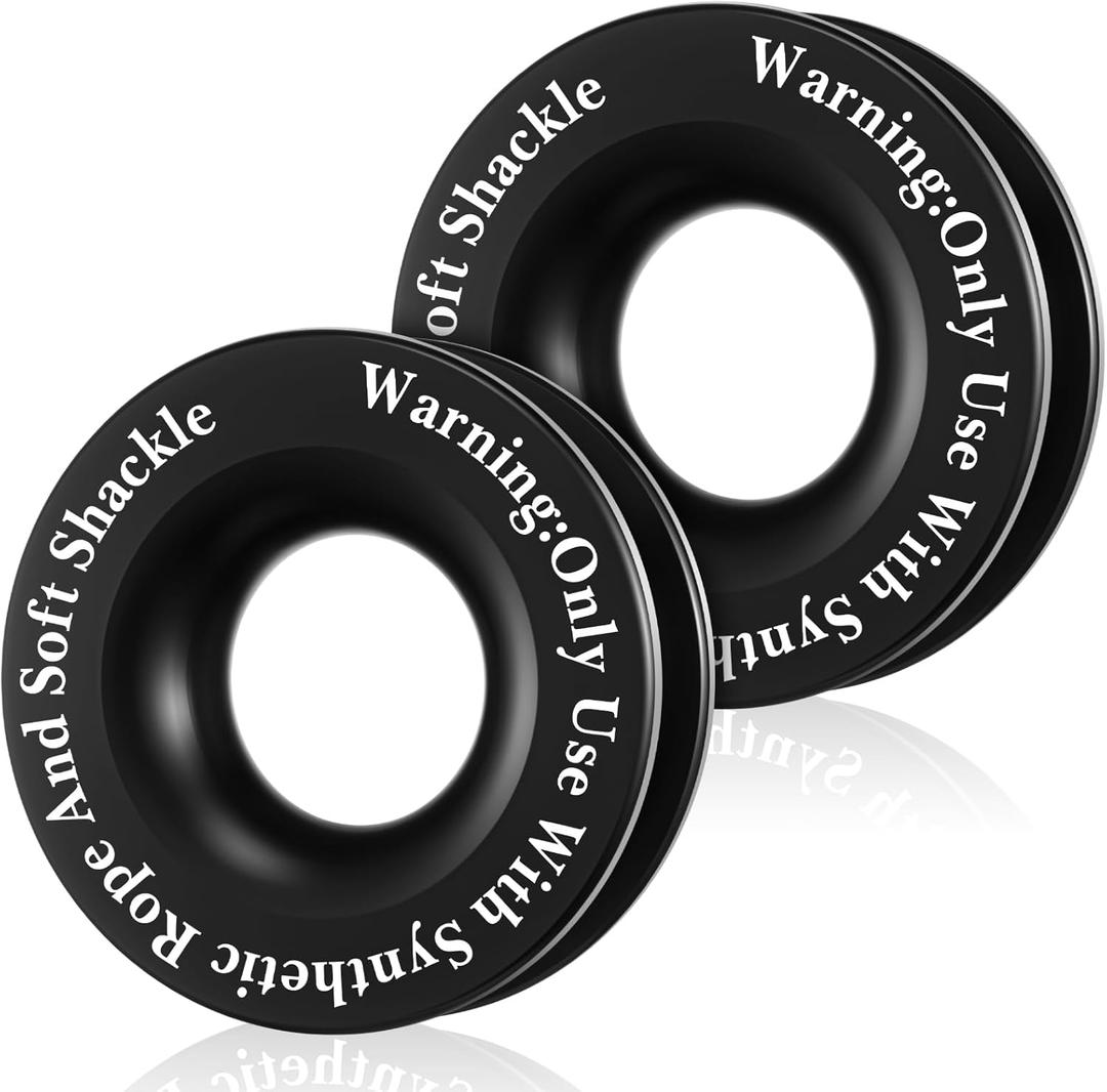 2 Pcs Winch Snatch Recovery Ring Block Pulley 66, 000 Lbs Compatible for SUV UTV ATV Off-Road Vehicle and Truck Pulley Towing Ring for Synthetic Rope and Soft Shackle (Black)