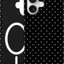 Jusy Compatible with MagSafe Polka Dot Case for iPhone 16, Cute Aesthetic Polka Dots Magnetic Phone Case, Soft TPU and Hard PC Protective Phone Cover for Women Girls (Matte) - Black