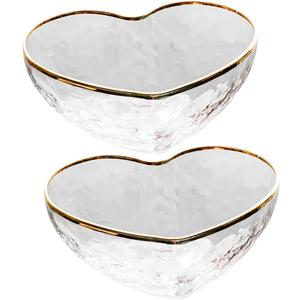 Zerodeko Coquette Room Decor 2pcs Glass Heart Bowl Heart-shaped Salad Bowls Clear Serving Bowls Irregular Bowls Gold Tempered Dessert Dishes for Fruits Salad Dessert Ice Cream Halloween Candy Bowl