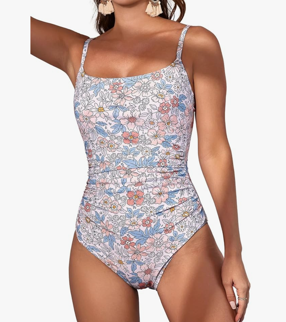 Eomenie Women's One Piece Swimsuits Tummy Control Ruched Bathing Suit 1 Piece Swimwear S