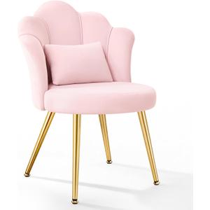 BestGlory Petal Makeup Vanity Chair with Back, Flower Chair Comfy No Wheels for Girls Women, Makeup Chair with Golden Metal Legs & Lumbar Pillow for Living Room/Makeup Room/Bedroom/Home Office - Pink, 19.7 inches x 19.7 inches x 33 inches