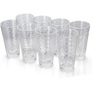 BPA-Free Plastic Tumblers 8 Pack (8x22oz) | Reusable Dishwasher Safe | Stackable Shatterproof Cups | Plastic Drinkware & Drinking Tumblers for Restaurant, Home, Party (Transparent)